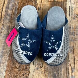 FOCO Dallas Cowboys Men's Medium Blue Gray Polyester Polyethylene Edge Slippers